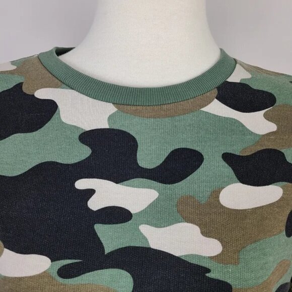 H&M Green Black and Cream Camo Printed Cropped Sweatshirt XS - Picture 3 of 16
